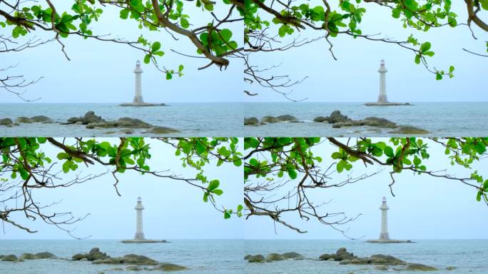 阴天海边 海岸 礁石 岩石 灯塔