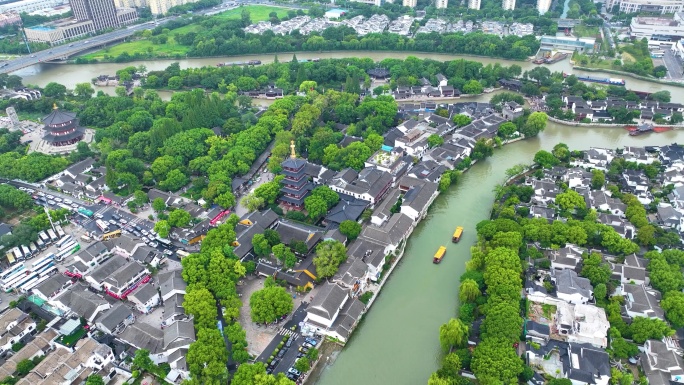 江苏苏州市姑苏区寒山寺风景风光航拍江南水