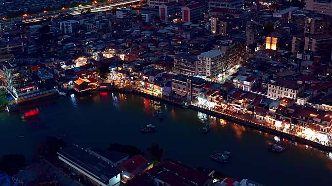 航拍福建厦门思明区沙坡尾夜景