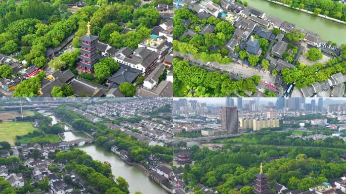 江苏苏州市姑苏区寒山寺风景风光航拍江南水