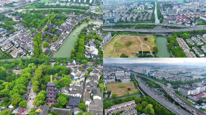 江苏苏州市姑苏区寒山寺风景风光航拍江南水