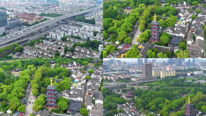 江苏苏州市姑苏区寒山寺风景风光航拍江南水