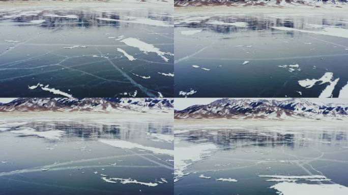 结冰的湖面航拍