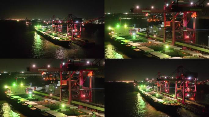 港口码头煤炭卸煤夜景
