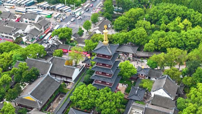 江苏苏州市姑苏区寒山寺风景风光航拍江南水