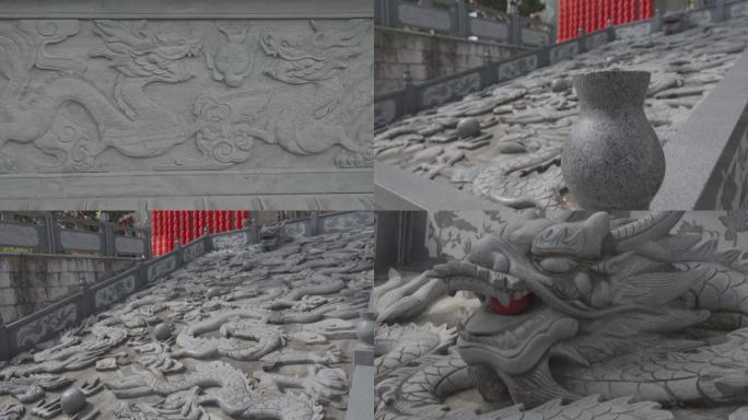 4K素材-公园壁画石雕双龙戏珠雕像
