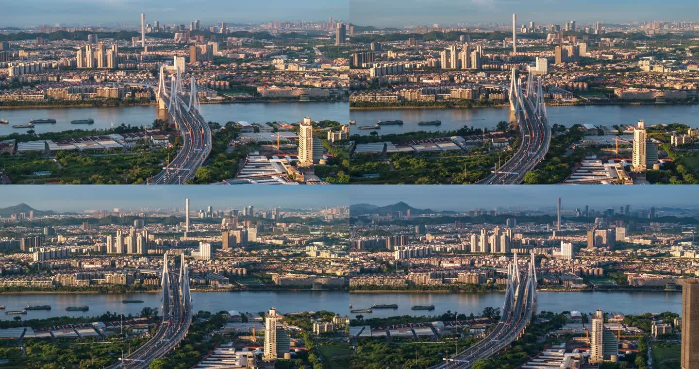 【商用4K】航拍洛溪大桥光影延时城市景观