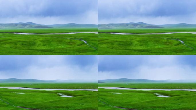 内蒙古草原蓝天河流大屏素材