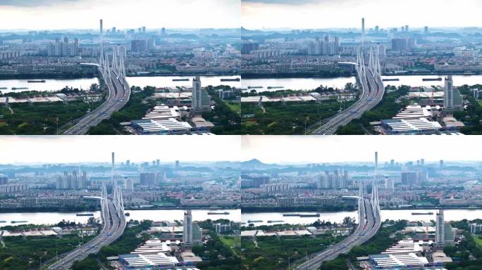【商用4K】航拍延时洛溪大桥城市景观