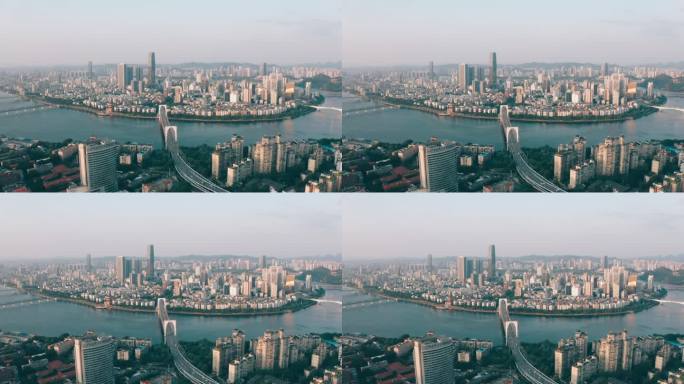 广西柳州市中心城区与柳江上的桥梁航拍