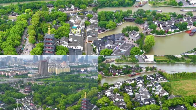 江苏苏州市姑苏区寒山寺风景风光航拍江南水