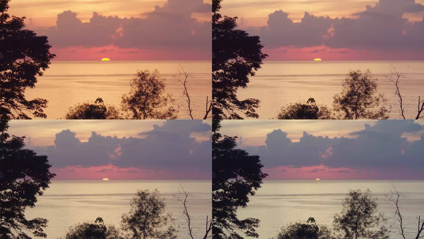 太阳从海平面上落下，马来西亚沙巴州