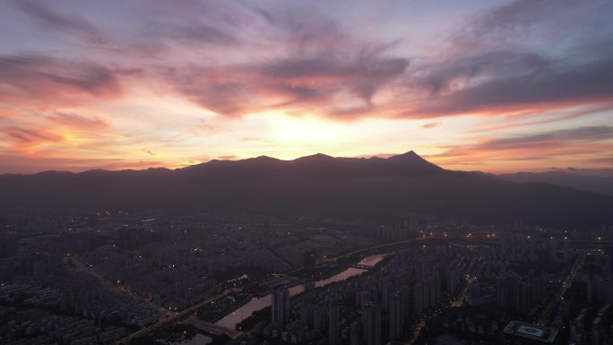 福建福州城市清晨日出彩霞航拍