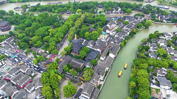 江苏苏州市姑苏区寒山寺风景风光航拍江南水