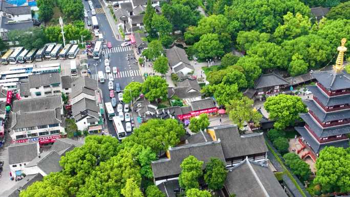 江苏苏州市姑苏区寒山寺风景风光航拍江南水