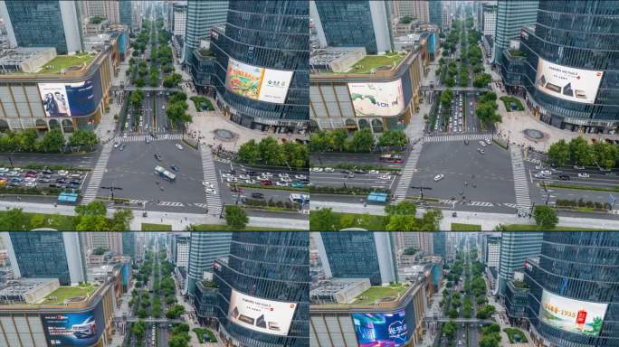 杭州武林广场国大中心十字路口航拍延时