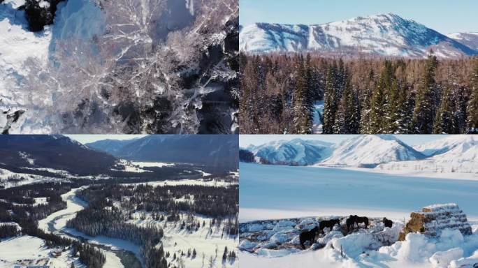 4K冬季新疆雪景公路航拍合集