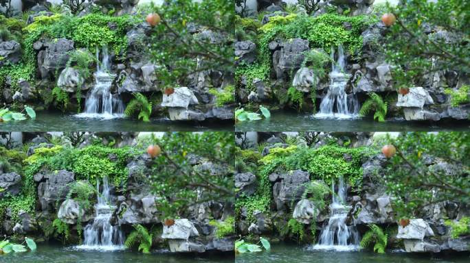 高档中式别墅园林假山