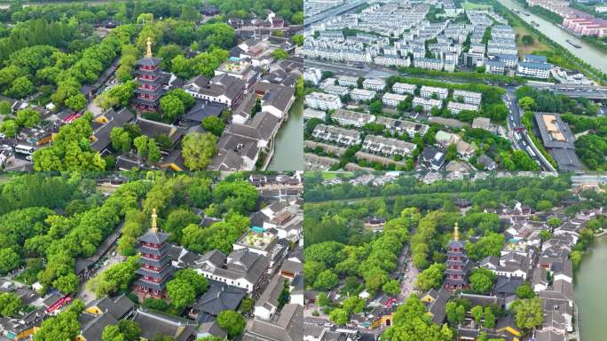 江苏苏州市姑苏区寒山寺风景风光航拍江南水