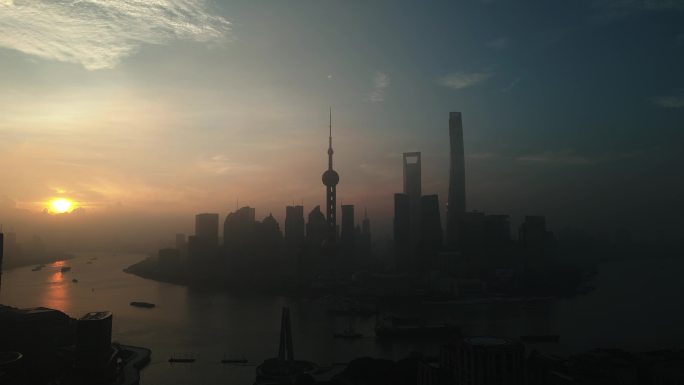 航拍日出4k素材 上海的早晨 陆家嘴
