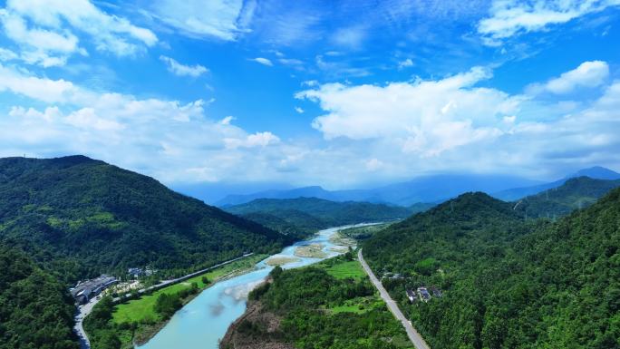 彭州天彭门 丹景山 湔江河谷航拍