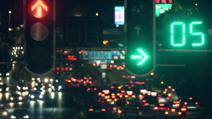 城市车流夜间红绿灯延时