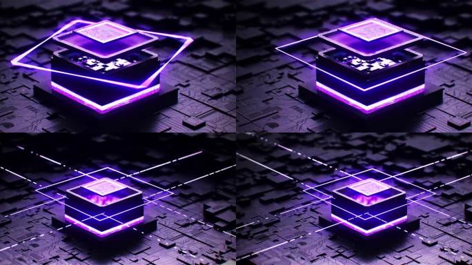 紫色震撼AI科技智能芯片视频素材