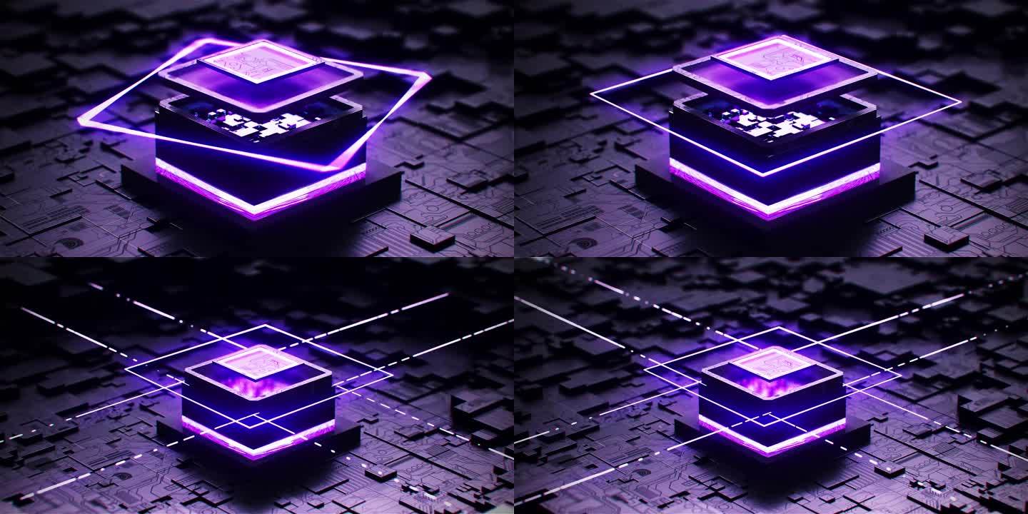紫色震撼AI科技智能芯片视频素材