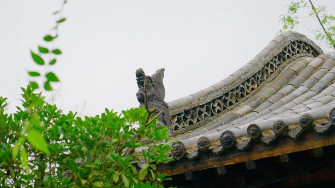 房檐古建筑雨天朱雀玄武青龙白虎神兽饕餮纹