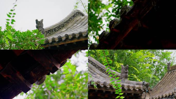 房檐古建筑雨天朱雀玄武青龙白虎神兽饕餮纹