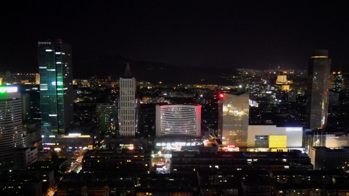 济南历下区济南老城区夜景航拍