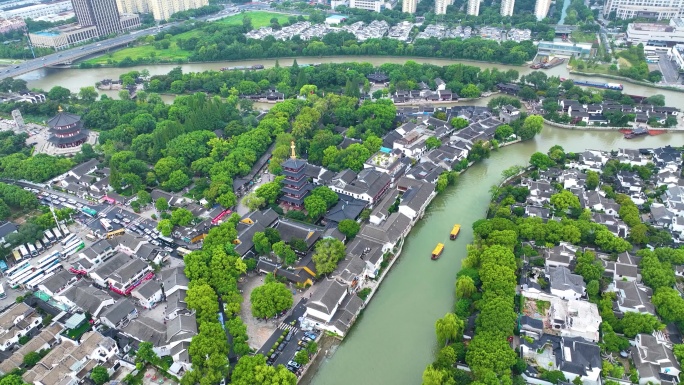 江苏苏州市姑苏区寒山寺风景风光航拍江南水