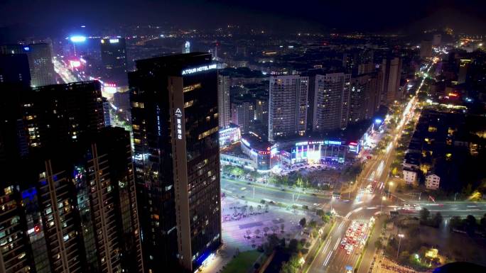 临海城区夜景航拍延时