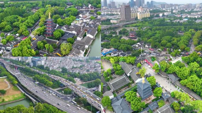 江苏苏州市姑苏区寒山寺风景风光航拍江南水