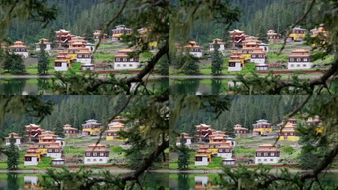 川西措卡湖民族特色建筑自然风光美景