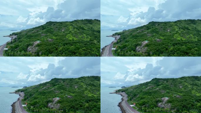 航拍广东惠州高山海洋绿道海岸线自然海景