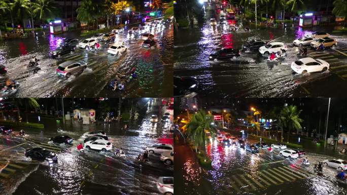 城市内涝洪水水灾 纪实拍摄路面积水