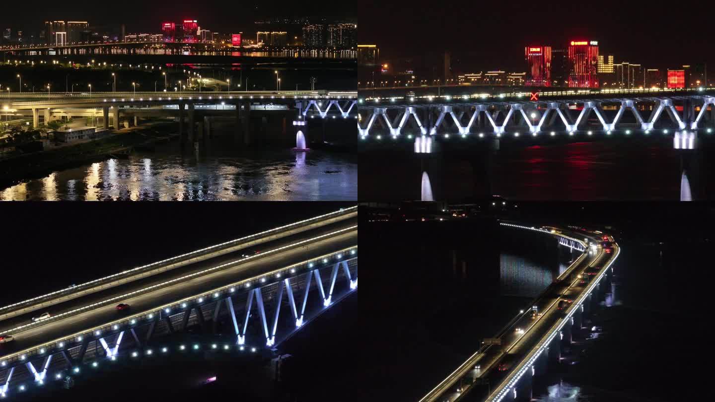 夜景航拍：道庆洲大桥 含地铁