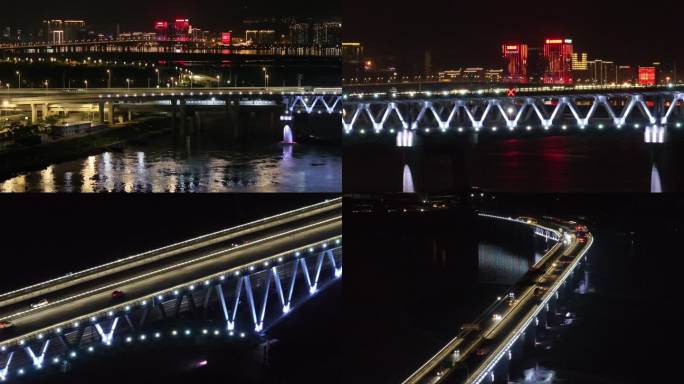 夜景航拍：道庆洲大桥 含地铁