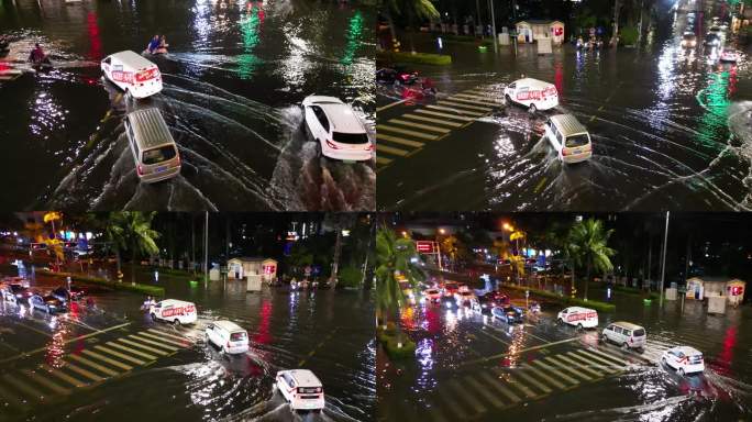 城市内涝洪水水灾 纪实拍摄路面积水