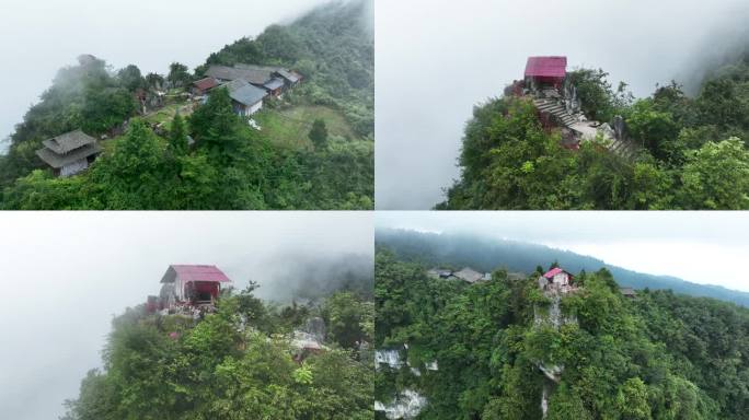 雅安天全县自然风景悬崖上的老君庙航拍素材