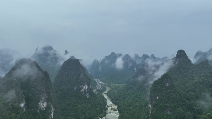 山水美景流水瀑布山路森林康养