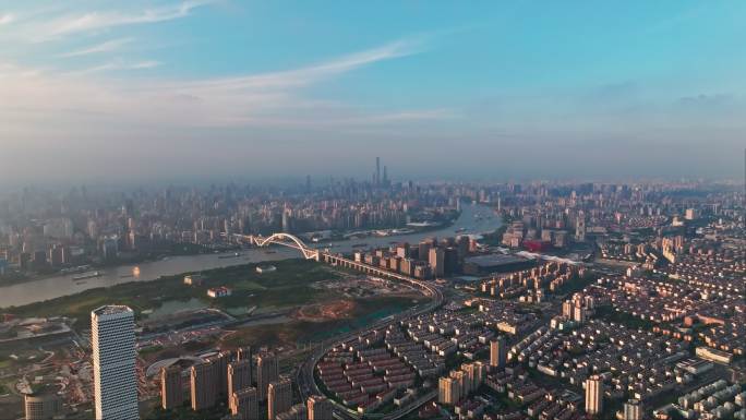 航拍上海现代城市风光高楼大厦CBD商圈