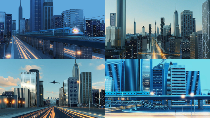 三维地产城市建筑生长发展建设穿梭动画