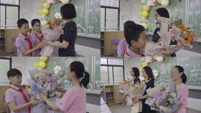 毕业季学生给老师献花