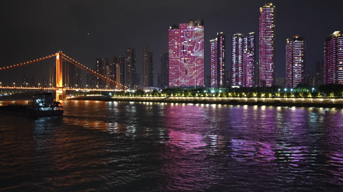 4K武汉长江两岸城市夜景空镜
