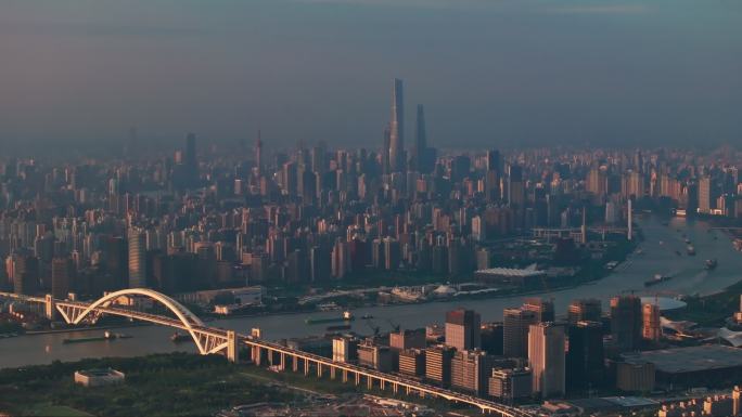航拍上海现代城市风光高楼大厦CBD商圈