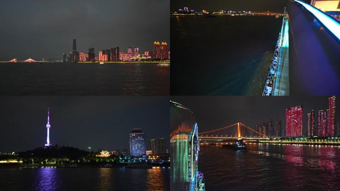 4K武汉长江两岸城市夜景空镜