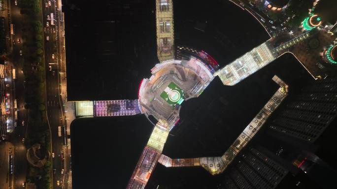 武汉光谷世界城广场内部场景俯拍建筑夜景