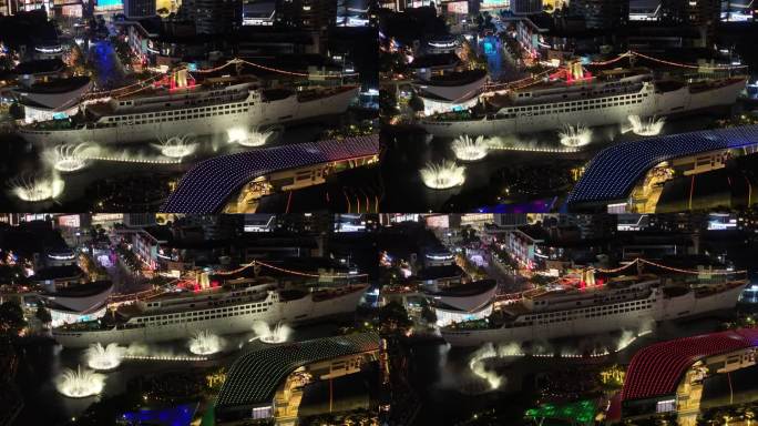 深圳南山区海上世界音乐喷泉夜景航拍